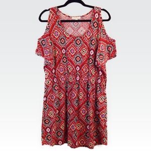 love Fire | XL | Red Cold Shoulder Boho Mini Dress